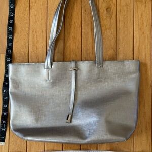 Vince Camuto Silver Leila Saffiano Leather  Handbag Tote